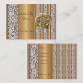 Profielkaart Save the Date Wedding Gold Lace Jewel Visitekaartje (Voorkant / Achterkant)