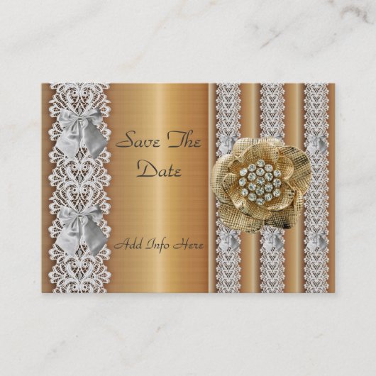 Profielkaart Save the Date Wedding Gold Lace Jewel Visitekaartje (Voorkant)