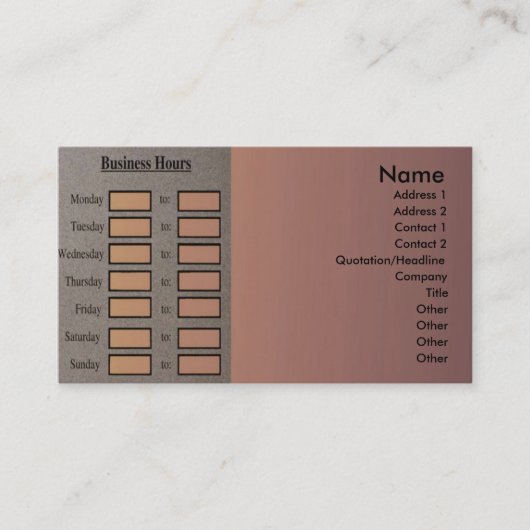 Profielkaart voor kantooruren visitekaartje (Voorkant)