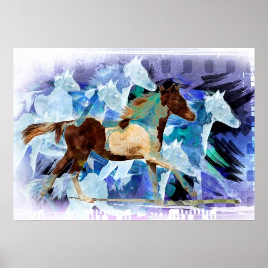 PROFIELPORTRAIT VAN EEN PINTO HORSE RUNNING POSTER (Voorkant)