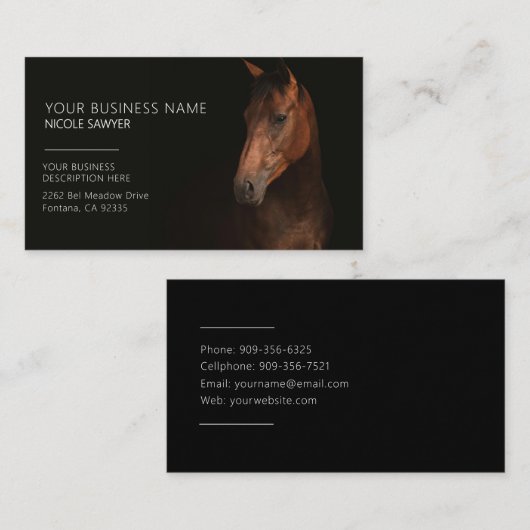 Profile of Horse Personalized Equine Horse Visitekaartje (Voorkant / Achterkant)