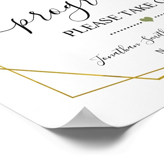 Progams-teken trouwceremonie groen goud poster (Hoek)