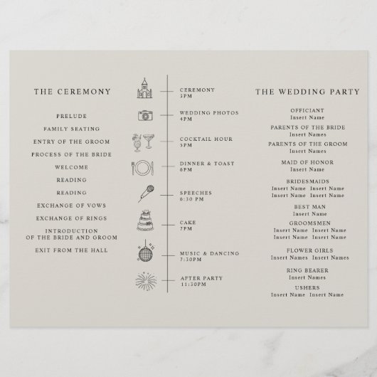 Program Minimalist Timeline for a Modern Wedding. Flyer (Achterkant)