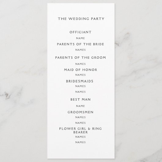 Program Modern Wedding. Programmakaart (Achterkant)
