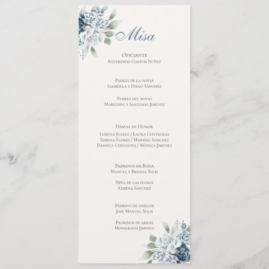 Programa de Blue Wedding en español Programmakaart (Achterkant)