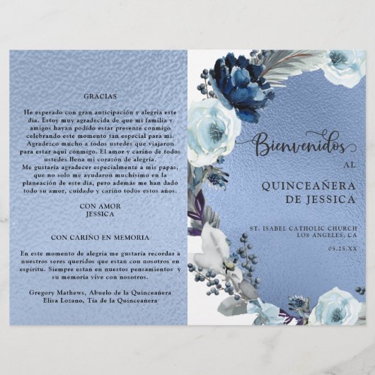 Programa de Quinceañera Azul, Aluminio Azul (Voorkant)
