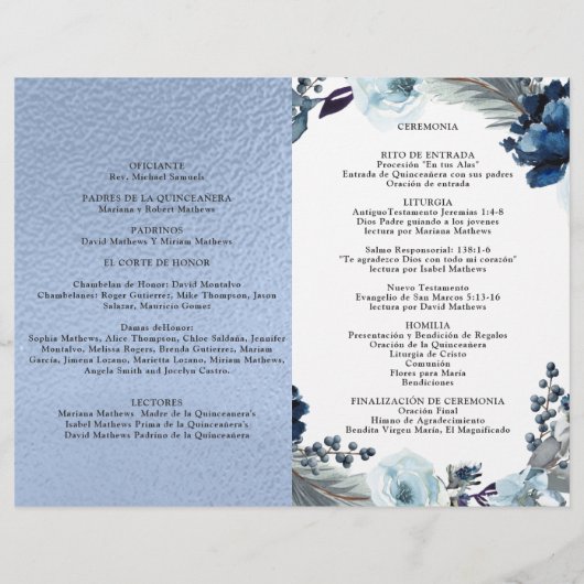 Programa de Quinceañera Azul, Aluminio Azul (Achterkant)