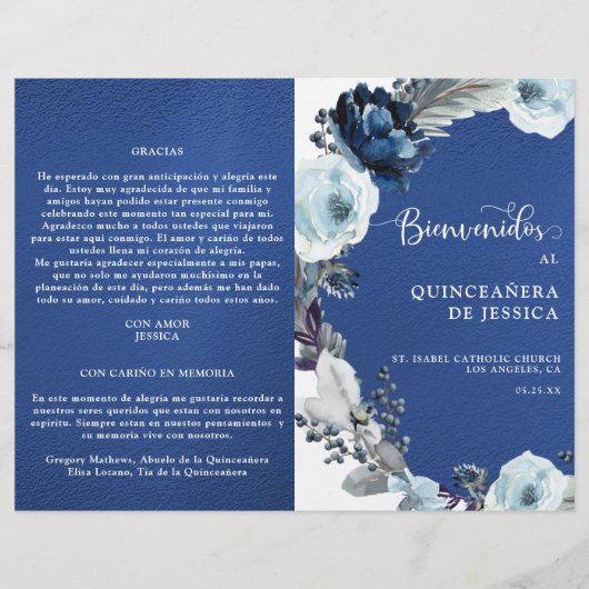 Programa de Quinceañera Azul Rey Azul Marino (Voorkant)