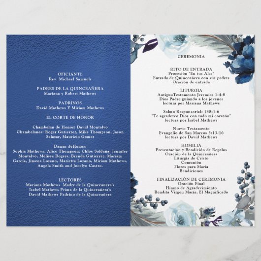 Programa de Quinceañera Azul Rey Azul Marino (Achterkant)