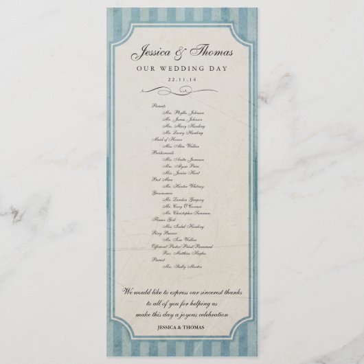  programma Aangepaste blauwe bruiloft Charm Programmakaart (Achterkant)