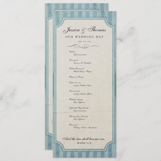  programma Aangepaste blauwe bruiloft Charm Programmakaart (Voorkant / Achterkant)