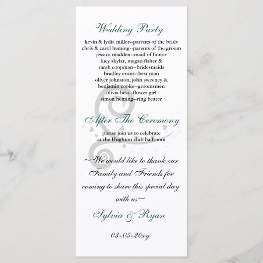 programma aqua Wedding Programmakaart (Achterkant)