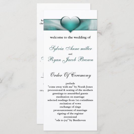 programma aqua Wedding Programmakaart (Voorkant / Achterkant)