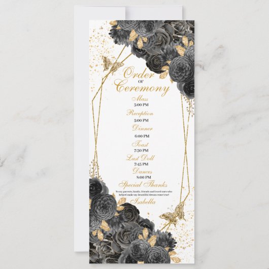 Programma Black and Gold Floral Quinceanera (Achterkant)