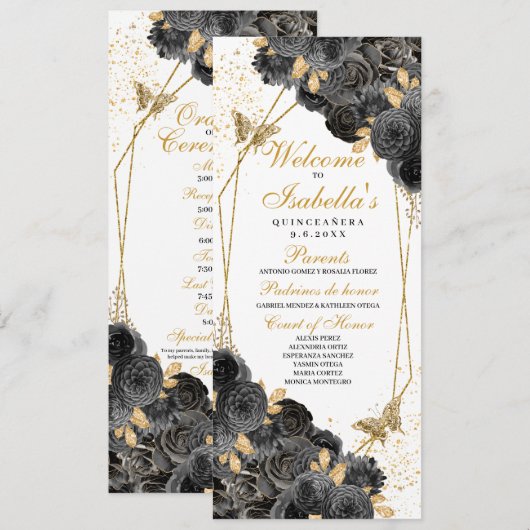 Programma Black and Gold Floral Quinceanera (Voorkant / Achterkant)