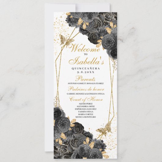 Programma Black and Gold Floral Quinceanera (Voorkant)