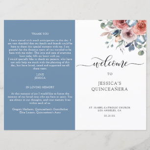 Programma Blauwe en Blush Floral Quinceanera