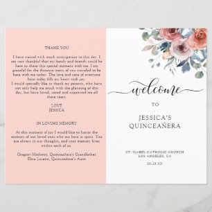 programma Blush en Blue Floral Quinceanera