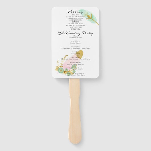 Programma Boho Pink en Gold Feathers Handwaaier (Achterkant)