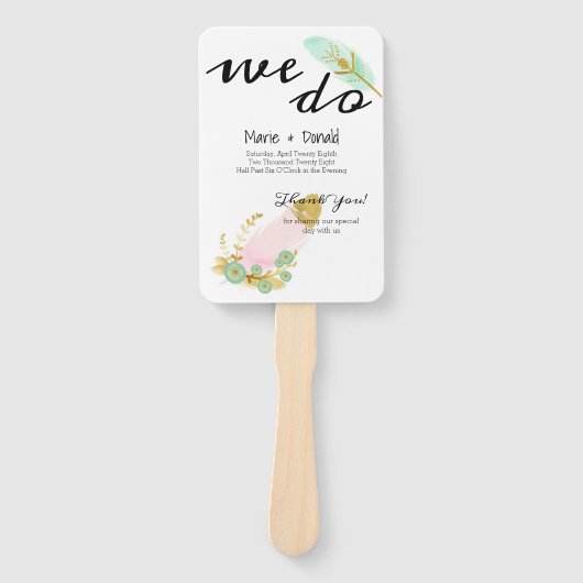 Programma Boho Pink en Gold Feathers Handwaaier (Voorkant)