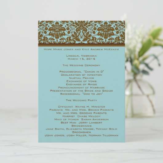 programma Brown Damask Wedding Programmakaart (Staand voorkant)