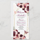 Programma Burgundy Blush Pink Floral Quinceanera (Voorkant)