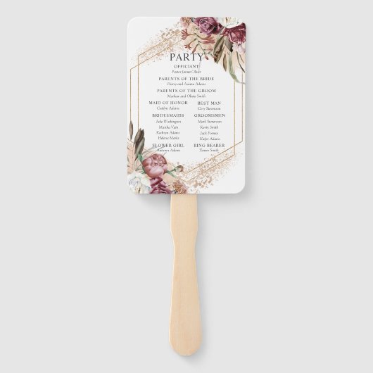 Programma Burgundy, Blush & Roos Gold Elegant Handwaaier (Achterkant)