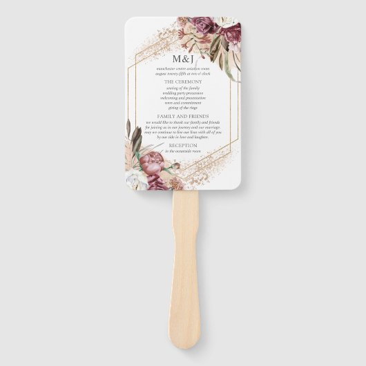 Programma Burgundy, Blush & Roos Gold Elegant Handwaaier (Voorkant)