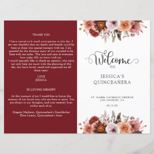Programma Burgundy en Blush Floral Quinceanera