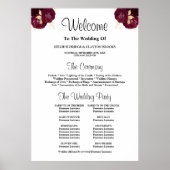 Programma Burgundy/Gold Floral Wedding Ceremony Poster (Voorkant)