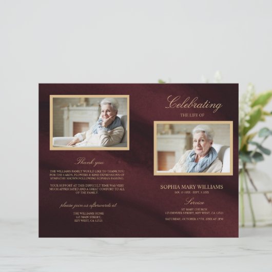 Programma Burgundy & Gold Funeral | Dienstenvolgor (Staand voorkant)