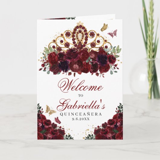 Programma Burgundy & Gold Tiara Quinceanera (Voorkant)