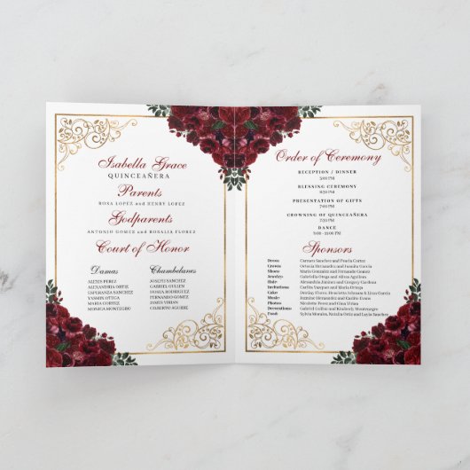 Programma Burgundy & Gold Tiara Quinceanera (Binnen)
