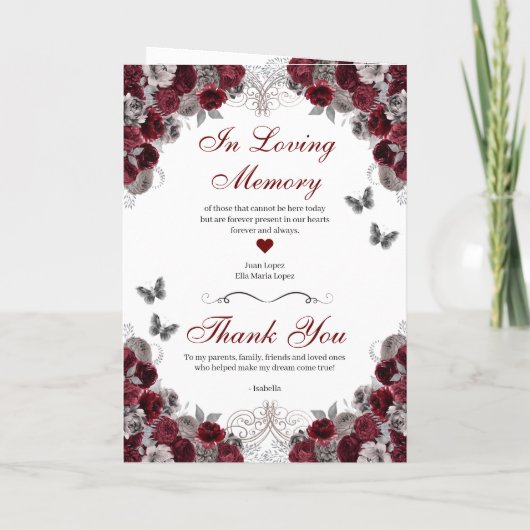 Programma Burgundy Silver Butterfly Quinceanera (Achterkant)