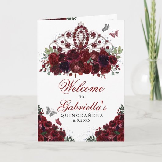 Programma Burgundy & Silver Tiara Quinceanera (Voorkant)