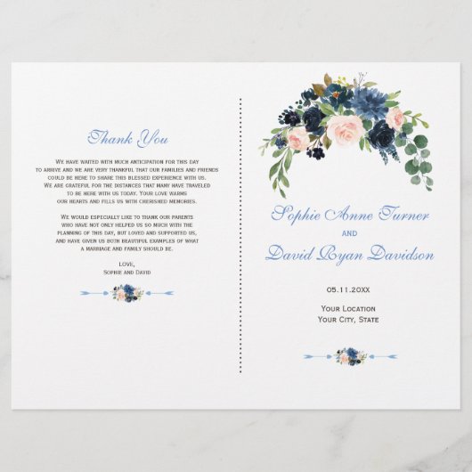 Programma Charm Navy Blue Blush Flowers Bloom Flyer (Voorkant)