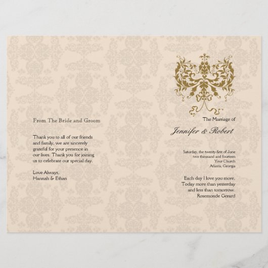 Programma Cream and Gold Damask Wedding (Voorkant)