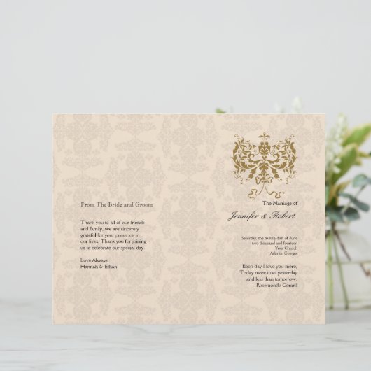 Programma Cream and Gold Damask Wedding (Staand voorkant)