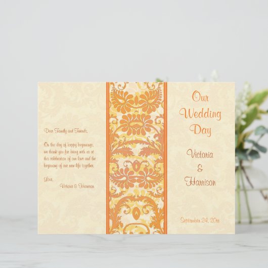 Programma Cream, Oranje, Gold Damask Wedding (Staand voorkant)