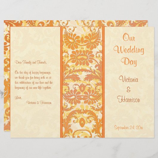 Programma Cream, Oranje, Gold Damask Wedding (Voorkant / Achterkant)