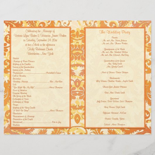 Programma Cream, Oranje, Gold Damask Wedding (Achterkant)