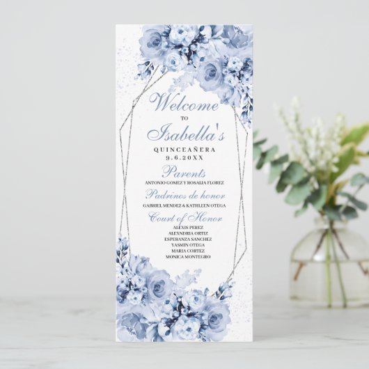 Programma Dusty Blue Floral Quinceanera (Staand voorkant)