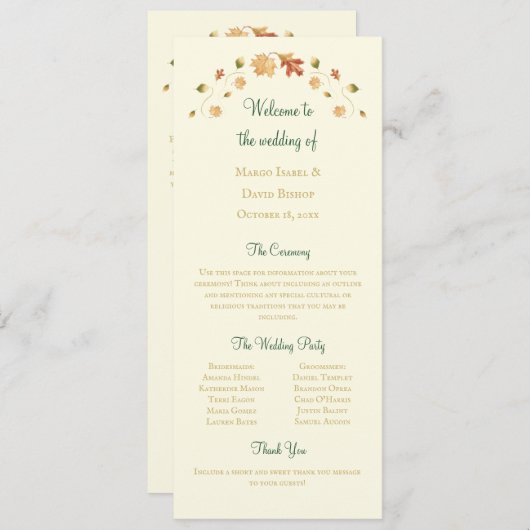 Programma Elegant Autumn Leaves Programmakaart (Voorkant / Achterkant)