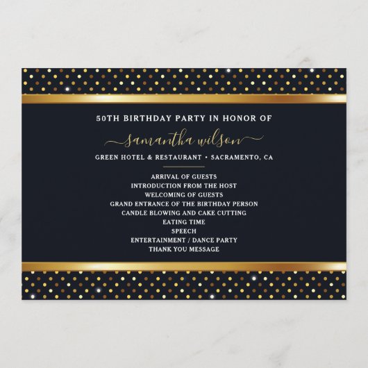 Programma Elegant Black and Gold Birthday Programmakaart (Achterkant)