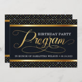 Programma Elegant Black and Gold Birthday Programmakaart (Voorkant / Achterkant)
