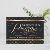 Programma Elegant Black and Gold Birthday Programmakaart (Staand voorkant)