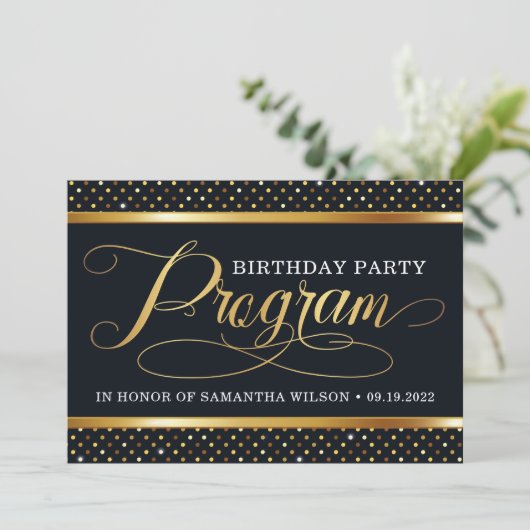 Programma Elegant Black and Gold Birthday Programmakaart (Staand voorkant)
