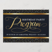Programma Elegant Black and Gold Birthday Programmakaart (Voorkant)