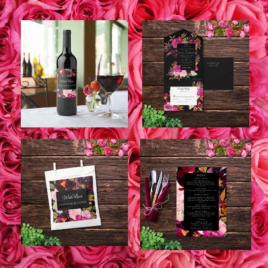 Programma Elegant Black Burgundy Pink Floral Lijst Handwaaier