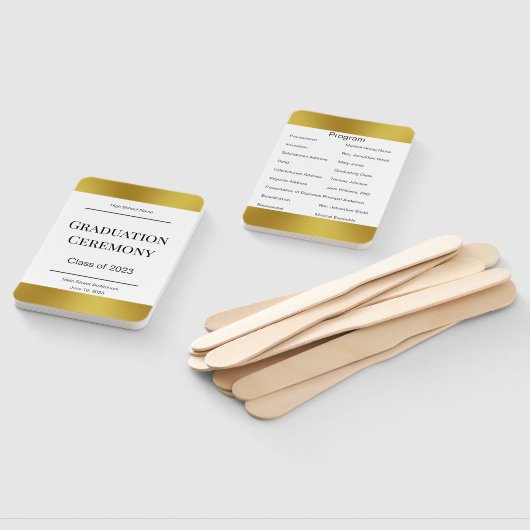 Programma Elegant Black White en Gold Afstuderen Handwaaier (Niet-gemonteerd)